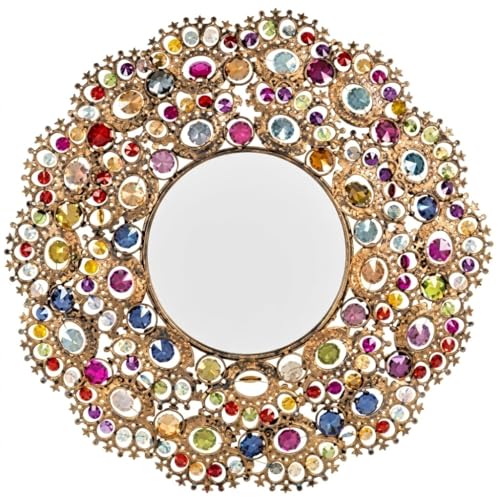 Miroir rond mural en verre avec embouts colorés de style ethnique