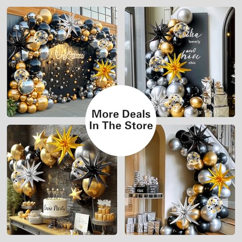 137Pcs Black Gold and Silver Balloons Garland Arch Kit with Stars - 5 10 12 18 inch Black Gold Silver Latex Party Balloons for New Year Birthday 2026 Graduation Retirement Party Decoration - Image 3