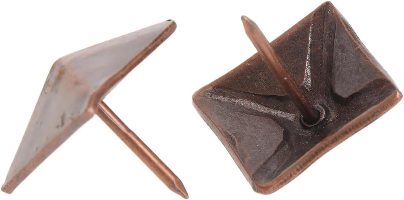 50Pcs Upholstery Tacks Bronze Antique Square Upholstery Nail Studs Leather Furniture Tools Home Decoration(Red bronze)