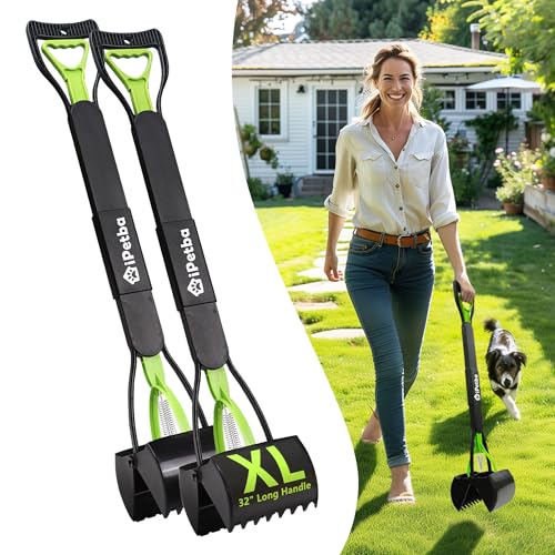 Image of Large Dog Pooper Scooper for Yard, 32 inch Long Handle, 2-Pack | No Bending Save Back, Heavy Duty, Powerful Jaw Grip, One-Hand Operation, Mess-Free Pickup for Grass Gravel Concrete