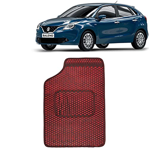 Image of Kingsway Dotted Design Car Floor Foot Mats Universal Fit for Maruti Suzuki Baleno, Model Year : 2015-2018, Water and Dustproof, Color Red, Set of 5 Pieces