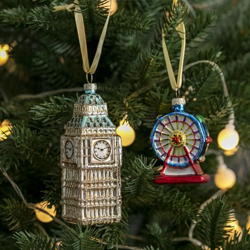 Amanman Glas-Weihnachtsschmuck 2023, 2 Stück Big Ben und London Eye...