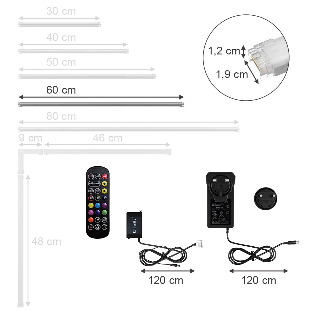 Vicco Striscia LED, Bianco, 60 cm | con starter pack, adatto per l'illuminazione di mobili e superfici di lavoro