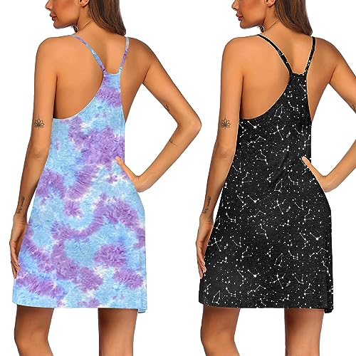 Image of Ekouaer 2 Pack Nightgown for Womens Nightshirt Sleepwear Sleep Tank Chemise Racerback Sleeveless Dress