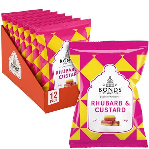 Bonds of London Rhubarb & Custard Bags 130 g (Pack of 12)