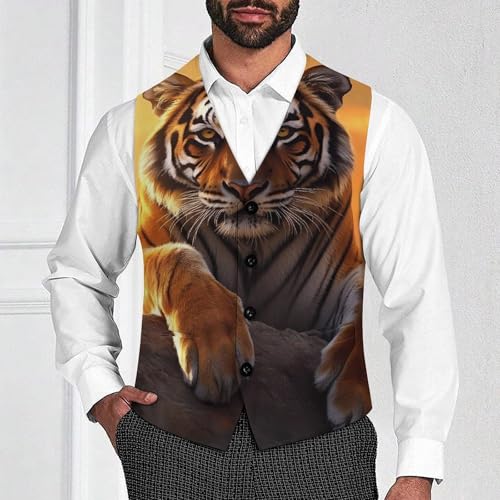Tiger Sunset Suit Vest for Men Slim Fit Tuxedo Waistcoat Button Down V Neck Business Dress Coat4