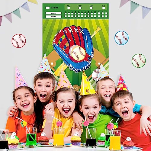 Image of WERNNSAI Pin The Baseball on The Glove Game - Sport Birthday Party Decorations Baseball Party Games Poster with 24 Pcs Stickers for Kids Boys Family Birthday Carnival Supplies