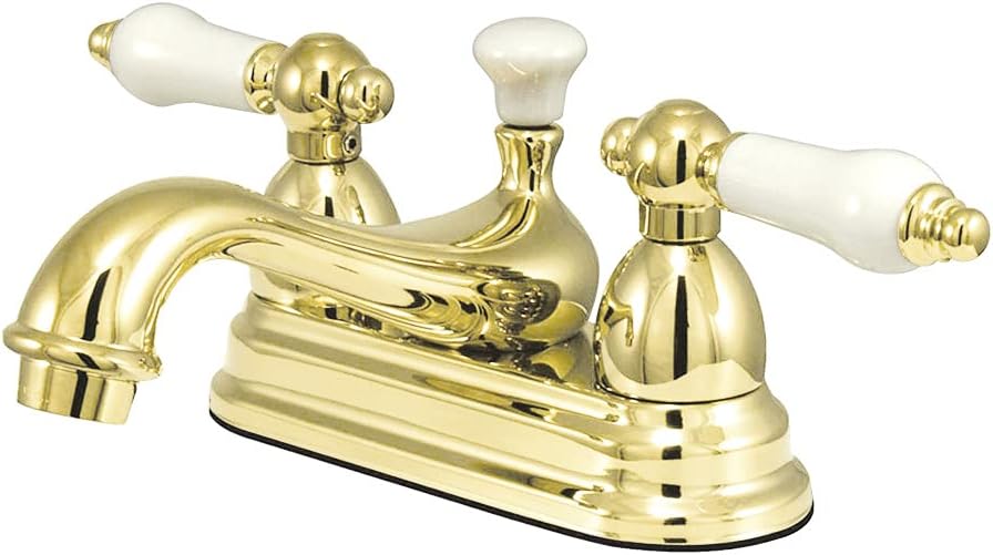 One-Day Sale: Up to 80% Off Kingston Brass KS3602PL Restoration 4-Inch Centerset Lavatory Faucet with Porcelain Lever Handle, Polished Brass