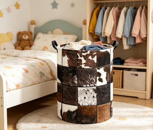 Image of Baby Laundry Basket Kids Hamper Toy Storage Bin for Boys Room Decor Baby Nursery Hamper Gift Baskets for Bedroom Bathroom(Cows Print)