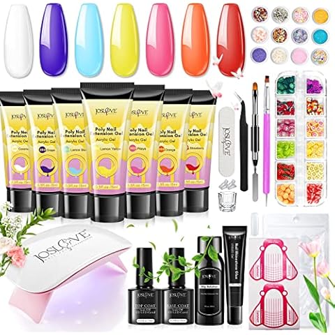 JOSLOVE Poly Extension Gel Nail Kit, 7 Colors Fruit Series Poly Nail Gel Kit Lemon Yellow Grape Orange Poly Nail Colors Set All in One Kit for Nails Art Beginner DIY at Home Cover