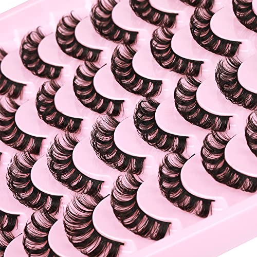 JIMIRE Russian Strip Faux Mink Lashes 16 Pairs Fluffy 3D Curly False Eyelashes Thin Light Volume Soft Fake Lashes Pack
