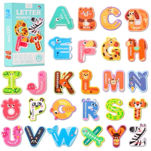 Magnetic Letters Large Size Fridge Magnets for Kids Alphabet ABC Magnets for Refrigerator Capital Animal Toys Educational Spelling Learning Games Toys for Baby Toddler Preschool