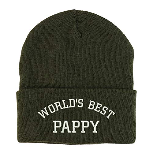 Trendy Apparel Shop World's Best Pappy Embroidered Winter Long Cuff Beanie - Olive