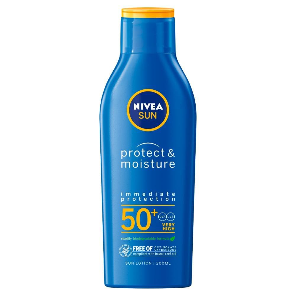 Nivea Sun Protect & Moisture Sun Lotion, Water Resistant, 48h Moisture, Immediate UVA & UVB Protection, 200ml SPF 50+
