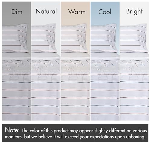 Image of RUVANTI 100% Cotton Percale Sheets Full Size, Chevron Twill Stripe | Crisp Cooling for Hot Sleepers, Deep Pocket 16 inch, Soft Breathable & Durable, Hotel-Style 4 Piece Set
