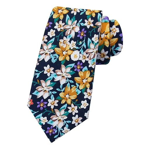 Image of Mantieqingway Men Skinny Tie Cotton Floral Necktie for Wedding Groomsmen Tie