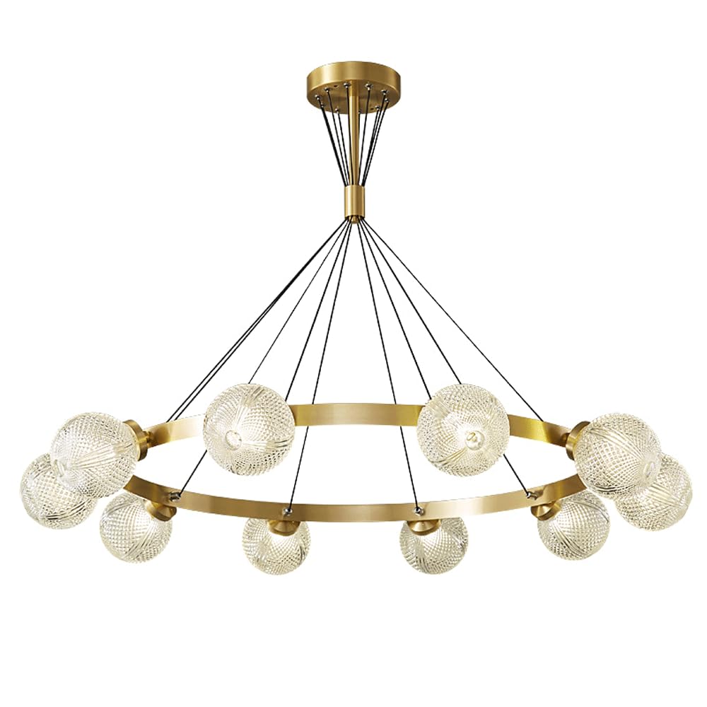 Northern Europe Copper Pendant Light| Luxury Modern Living Room Hanging Lamp| Simple Led Restaurant Chandeliers| Creative Glass Personality Circle Bedroom Lighting Fixture With A Diameter Of 100cm