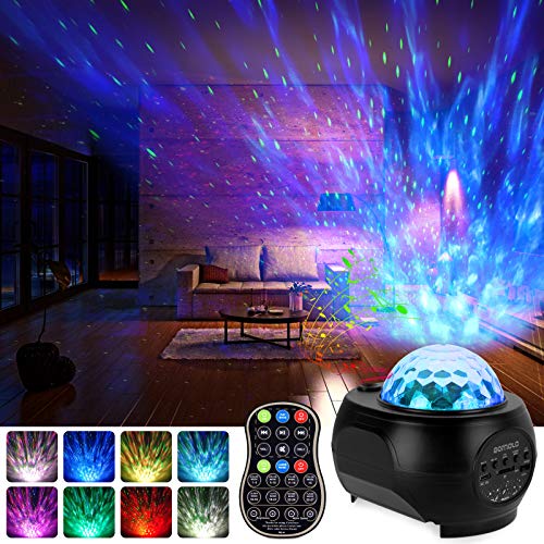 Qomolo Lampe Projecteur LED, Projecteur Etoile Veilleuses Vagues Océan Veilleuses Enfant Lumineuse avec Télécommande et Haut-Parleur Bluetooth, pour Chambre,Fête Noël Pâques Halloween