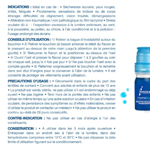 INNOXA Laboratoires - Blaue Formel Augentropfen - Aufhellung des Augenweiß – Befeuchtet gerötete und müde Augen – Originalformel – Made in France – Ohne Konservierungsstoffe - 10 ml