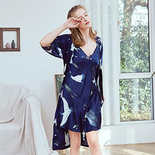 Womens Floral Satin Kimono Robes Bride Bridesmaids Nightdress Satin Wedding Kimono Bridal Lingerie for Ladies - Thumbnail 5