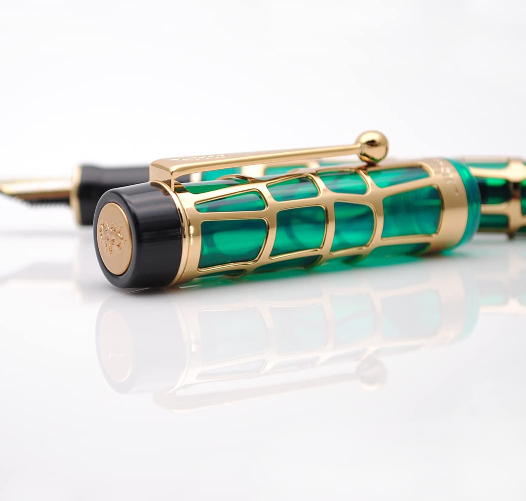 JINHAO 100 Fountain Pen Metal and Resin Grid Skeleton Writing Pen with Converter (Medium Nib, A-Green) - Image 2