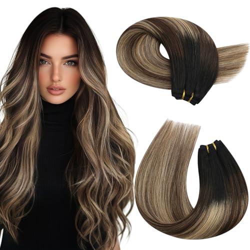 Moresoo Tissage Naturel Cheveux Humain Invisible Extension Tissage Cheveux Naturel Ombre Noir à...