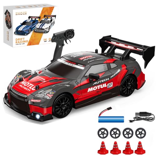 Siereolly Drift Car 1:24 Voiture de course télécommandée 20 km/h 4WD 2,4 GHz Mini RC Car avec lumières LED pour enfants