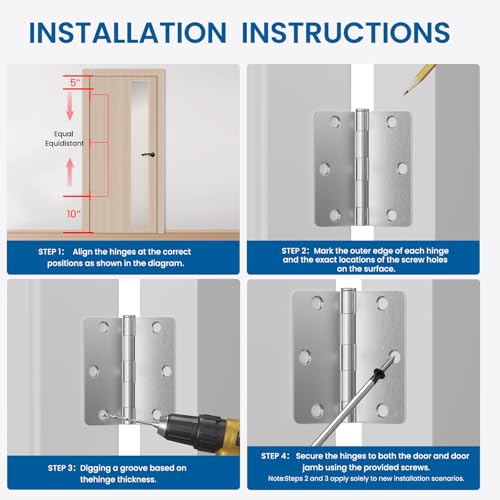 HOSOM 18 Pack Brushed Nickel Door Hinges 3.5 x 3.5 inch Interior Door Hinge with 1/4" Radius 3-1/2 Satin Nickel Door Hinges 3 ½"x 3 ½" Steel Residential Door Hardware Fit Bedroom,Standard Door by HOSOM - Image 7