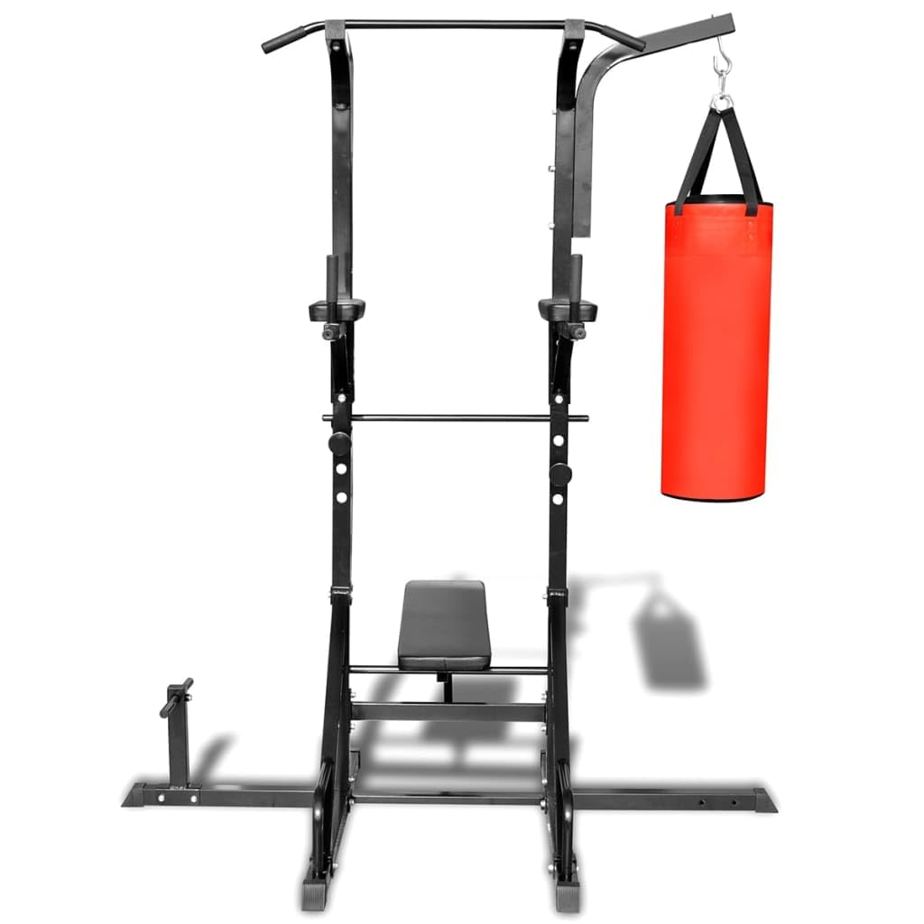 vidaXL Home Gym Workout Power Tower w/ Sit-up Bench Boxing Bag Push Pull Chin-up Dips
