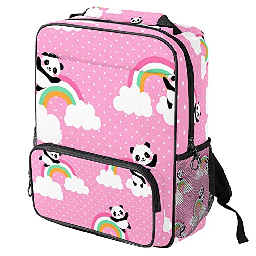 Sac à dos ordinateur portable panda rose et arc-en-ciel pour femme et homme