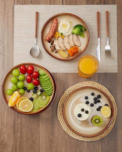 Image of Ceramic Dinner Plates Set of 6, 8inch Salad, Dessert Plates Dishes | Reactive Glaze Stoneware Dish Set, Dinner Plate for Dessert, Salad, Appetizer, Microwave & Dishwasher Safe, Scratch Resistant