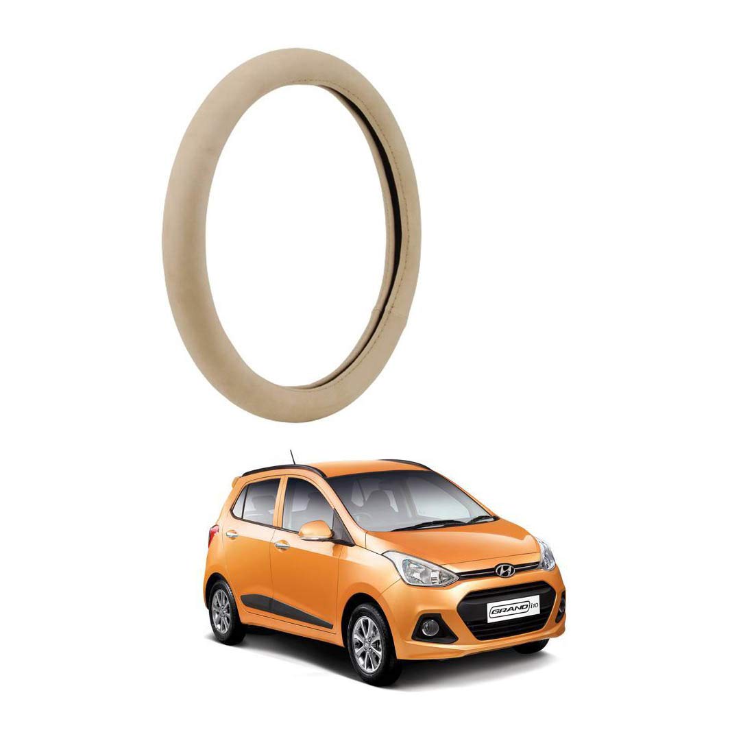 Beige Leather Luxury Super Fiber Non-Slip Steering Wheel Cover for i10 Grand-image-13