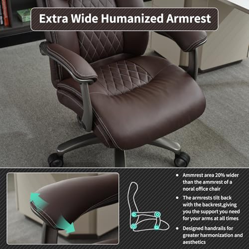 Image of Big and Tall Office Chair with Wide Area Armrest, 600lbs Heavy Duty Desk Chair with Adjustable Lumbar Support, PU Leather High Back Ergonomic Executive Computer Chair with 3'' Silent Casters