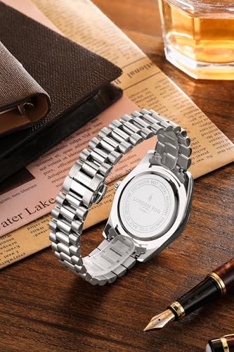 Image of London Fog Oxford Collection Analog Quartz Watch for Men with Round Dial and Stainless Steel Strap, Fluted Metal Case, Day & Date Display, Luminous Hands & Hour Markers & Water Resistant