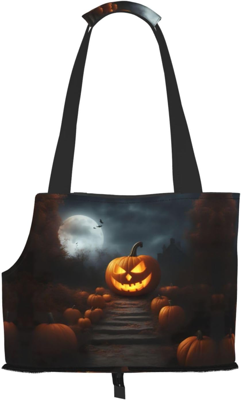 Halloween Pumpkin Print Portable Foldable Shoulder Bag for Travel,with Collar Hook and Handle Pad,Cute Stylish Design