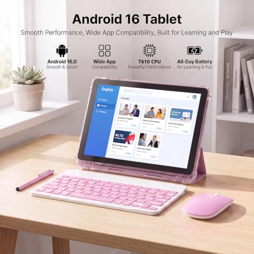 Image of 10 Inch Android 16 Tablet with Case,128GB,WiFi,6000mAh(Pink)