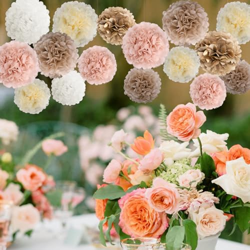 Image of BestoFun 16 PCS Champagne Party Decorations Tissue Paper Flowers Pom Poms Decorations for Girl Groovy Birthday Baby Shower Wedding Bachelorette Room Wall Hanging Decor