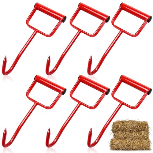Kritkin 6 Pack 11 Red Hay Hook for Bales Heavy Duty Sturdy and Durable Effortless Hay Bale Handling for Feeders Fonts Troughs Farms and Pasture
