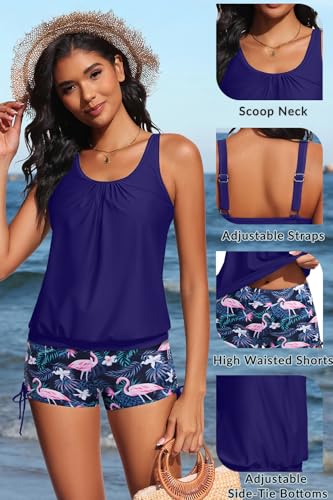 Image of Yonique Blouson Tankini Swimsuits for Women 2 Piece Bathing Suits Tops with Boyshorts Modest Loose Fit Swimwear
