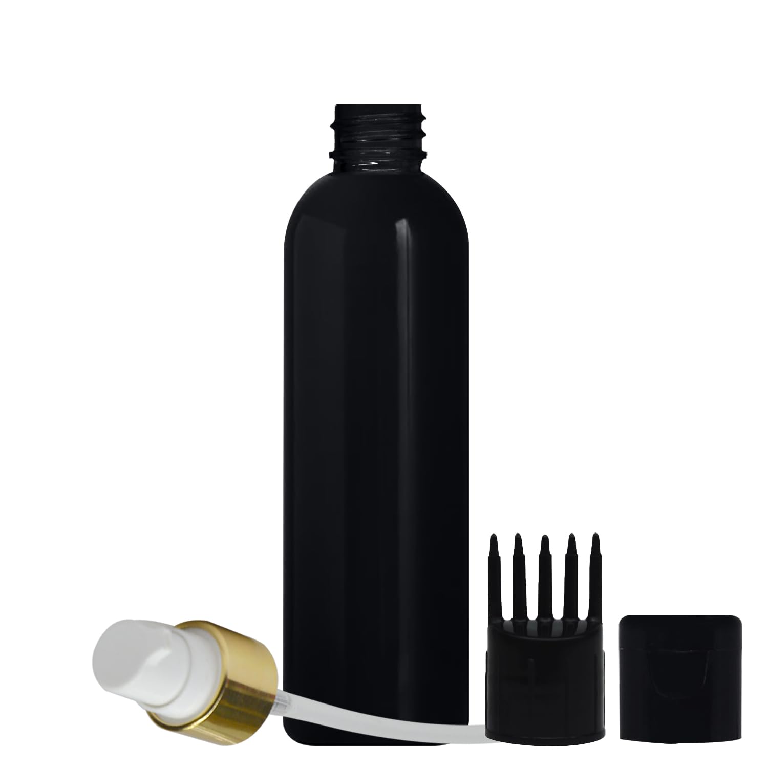 JOYUS 1 Black Cylindrical Shape Empty Bottle Refillable Containers with 1 White FILP Top Cap, 1 Pump Bottles Dispenser, 1 Black Root Comb Applicator, for Liquids, Shampoo, Body Soap, Toner-image-37