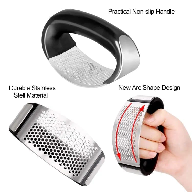 Premium Stainless Steel Garlic Press – Heavy Duty, Rustproof, Dishwasher Safe & Easy to Use – Includes Silicone Finger Protector & Bonus Finger Guard for Safe Cooking.