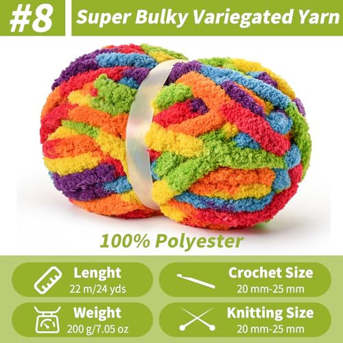 Image of Chunky Jumbo Chenille Yarn Rainbow 10 Pack | 2000g /240yds Super Bulky Baby Soft Yarn for Hand Knitting Fluffy Chunky Knit Throw Blanket Yarn