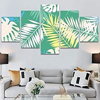 SIGNWIN 5 Panel Canvas Wall Art Modern Art Decorative Elements Fun Illustrations Leaves Multicolor Patterns for Home Decorations Ready to Hang - 60