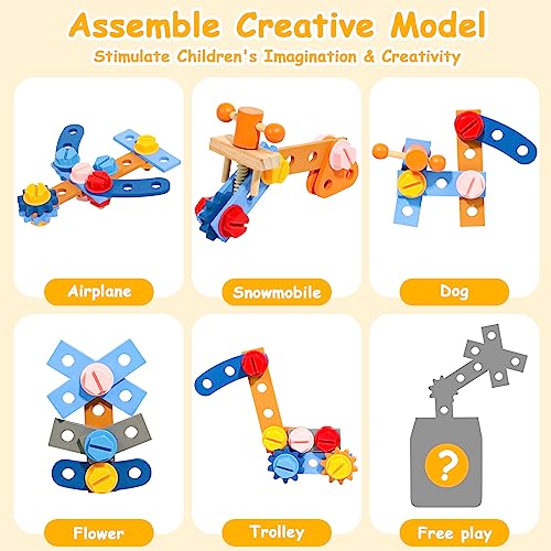 Tonze Kids Tool Set With Apron, Wooden Toddler Tool Bench Montessori Toys For 2 3 4 Year Old 39 Pcs Educational Stem Construction Toys For Ages 2-4 Pretend Play Toddler Tool Birthday Gift For Boy Girl thumb #5