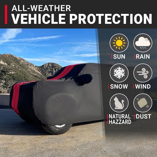 Image of iCarCover Premium SUV Cover for 2023-2026 BMW XM Heavy Duty Waterproof All Weather Automobiles Custom Fit Full Exterior Indoor Outdoor UV Snow Rain Protection Covers (Stripe - Black /Red)