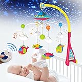 H HIBOBI Baby Musical Crib Mobile with Projection Function and Night Light,Hanging Rotating Teether Rattle and 108 Melodies Music Box with Remote Control,Toy for Newborn 0-24 Months (Blue)