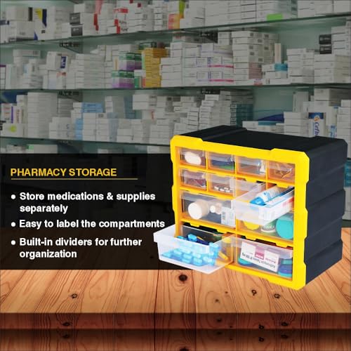 Image of Alkon Plastics Component Organiser with Drawers (ACO12) | Small Parts Storage Jewellery Pharmacy Shop Medicine Nuts Screws Bolts DIY Clinic Hospital Mobile Shop |12 Drawers