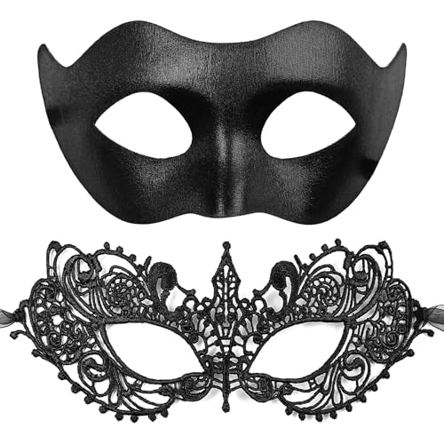 FABLENOVA Masquerade Mask for Couples Women Men Venetian Lace Masquerade Mask for Mardi Gras Halloween Costume Party Accessories-Classic Style