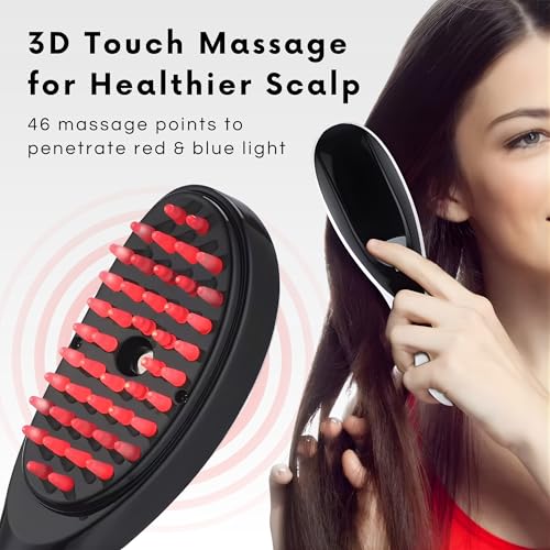Image of Blue & Red Light Scalp Massager Brush Electric, LED Phototherapy Comb With Oil Applicator, High Frequency Comb For Hair Growth Photo Therapy, Red Light Therapy For Hair Loss & Scalp Care
