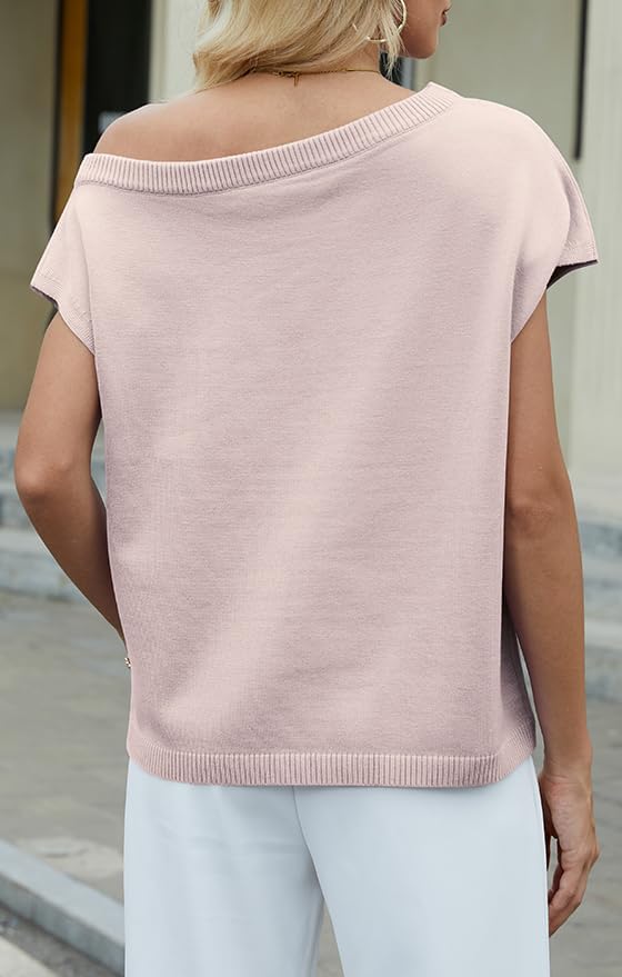 UNCLECAT Women's Off The Shoulder Tops 2025 Trendy Summer Sweaters Casual Lightweight Knit Pullover - Image 2